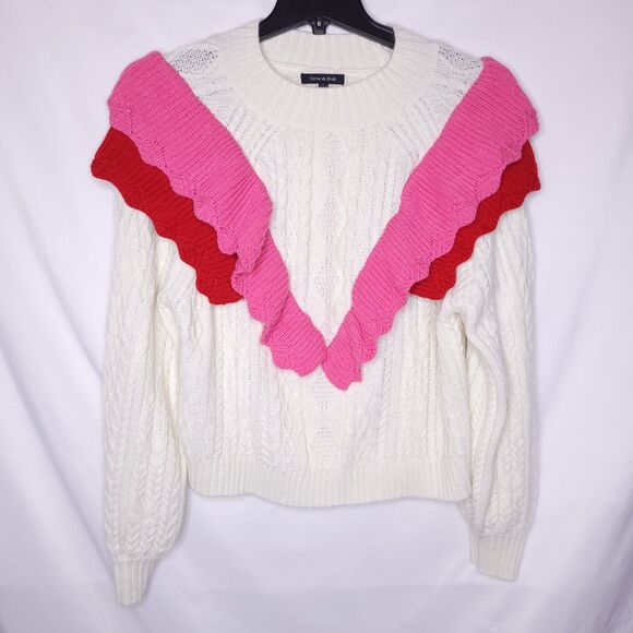 Strut & Bolt Sweater Womens Large Cable Knit Double Ruffle - Picture 1 of 11